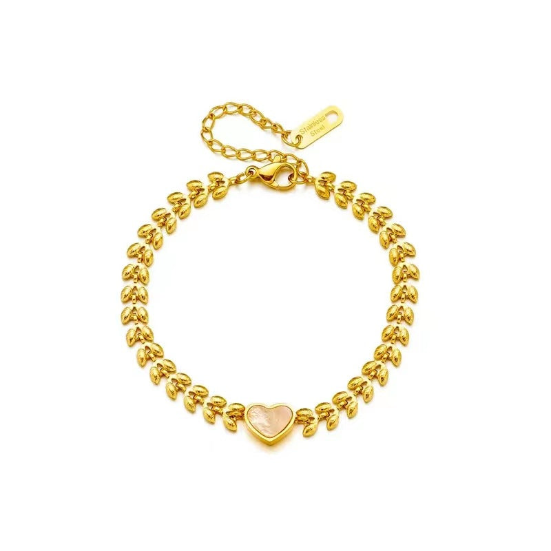 Titanium Steel 18K Gold Retro Heart-shaped Shell Wheat Bracelet