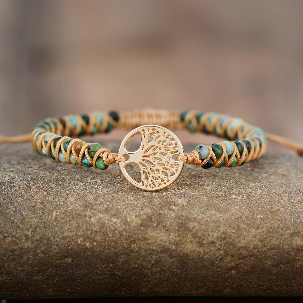 African Jasper Braided Tree Charm Bracelets