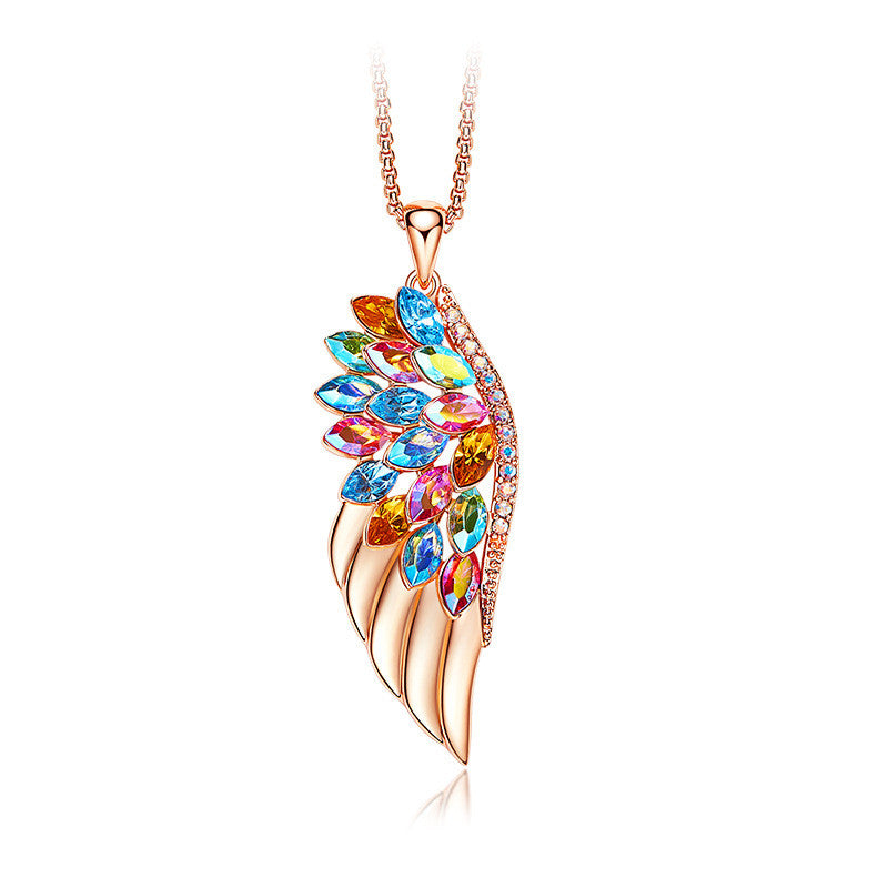 Colorful Wing Element Crystal Pendant Necklace