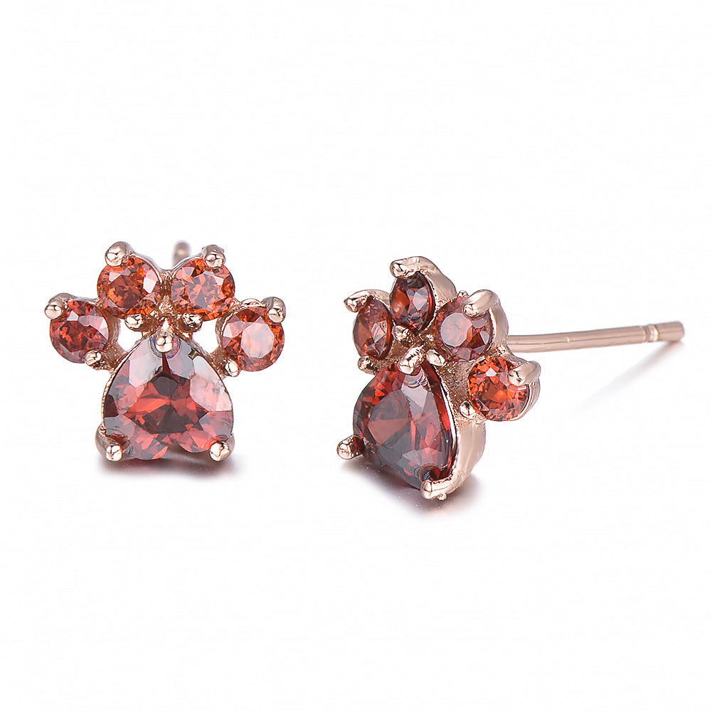 Crystal Opal Rose Gold Plated Paw Print Earrings