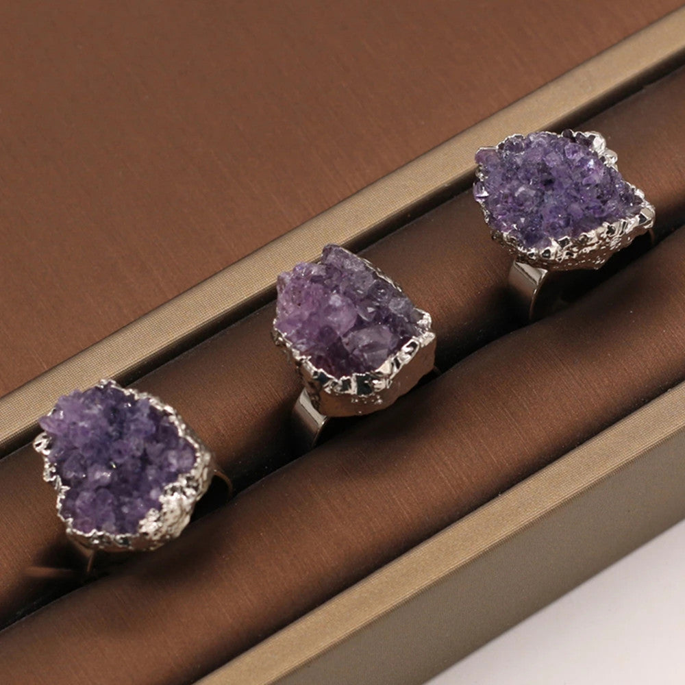 Natural Amethyst Cluster Ring With Adjustable Opening