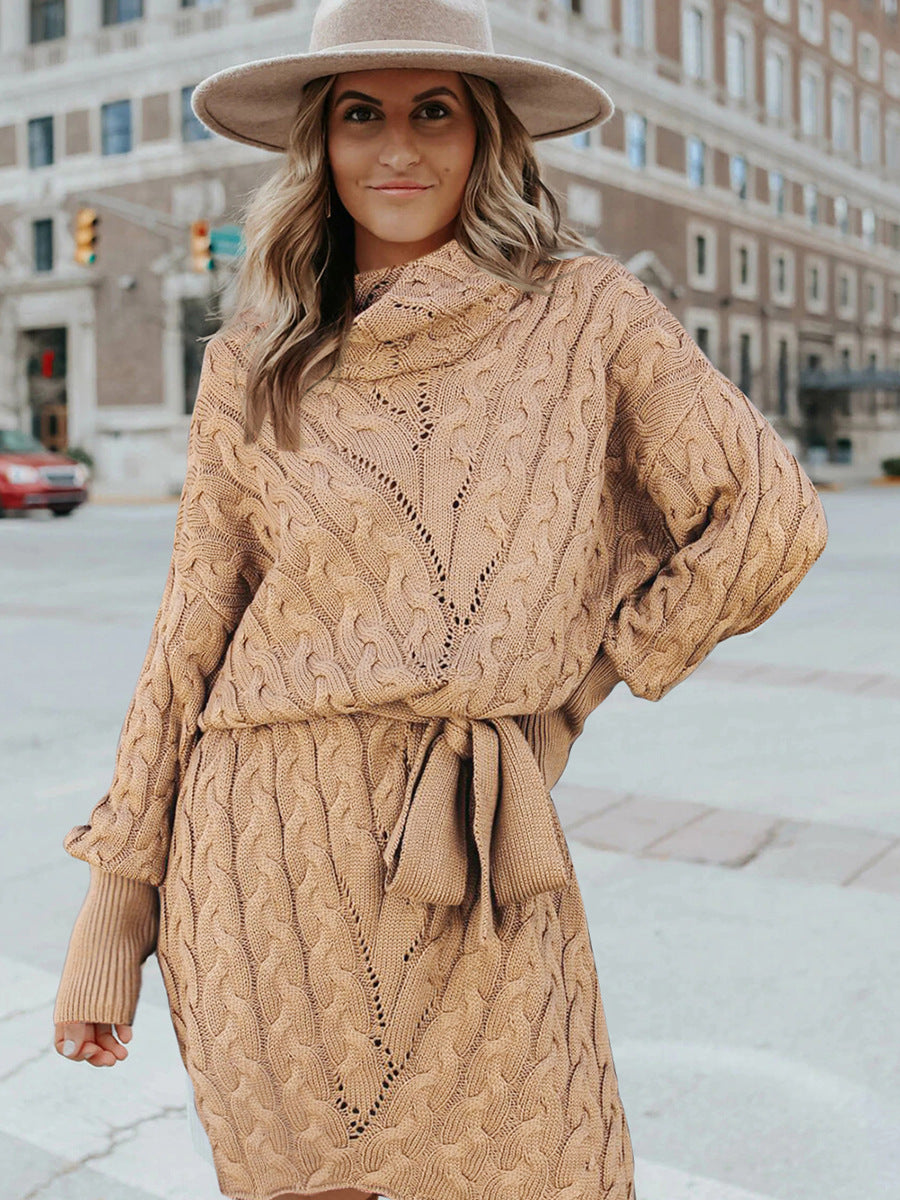 Winter Loose Stand Collar Sweater Skirt