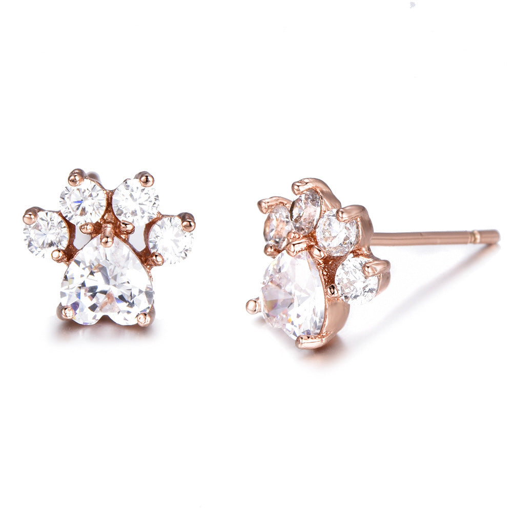 Crystal Opal Rose Gold Plated Paw Print Earrings