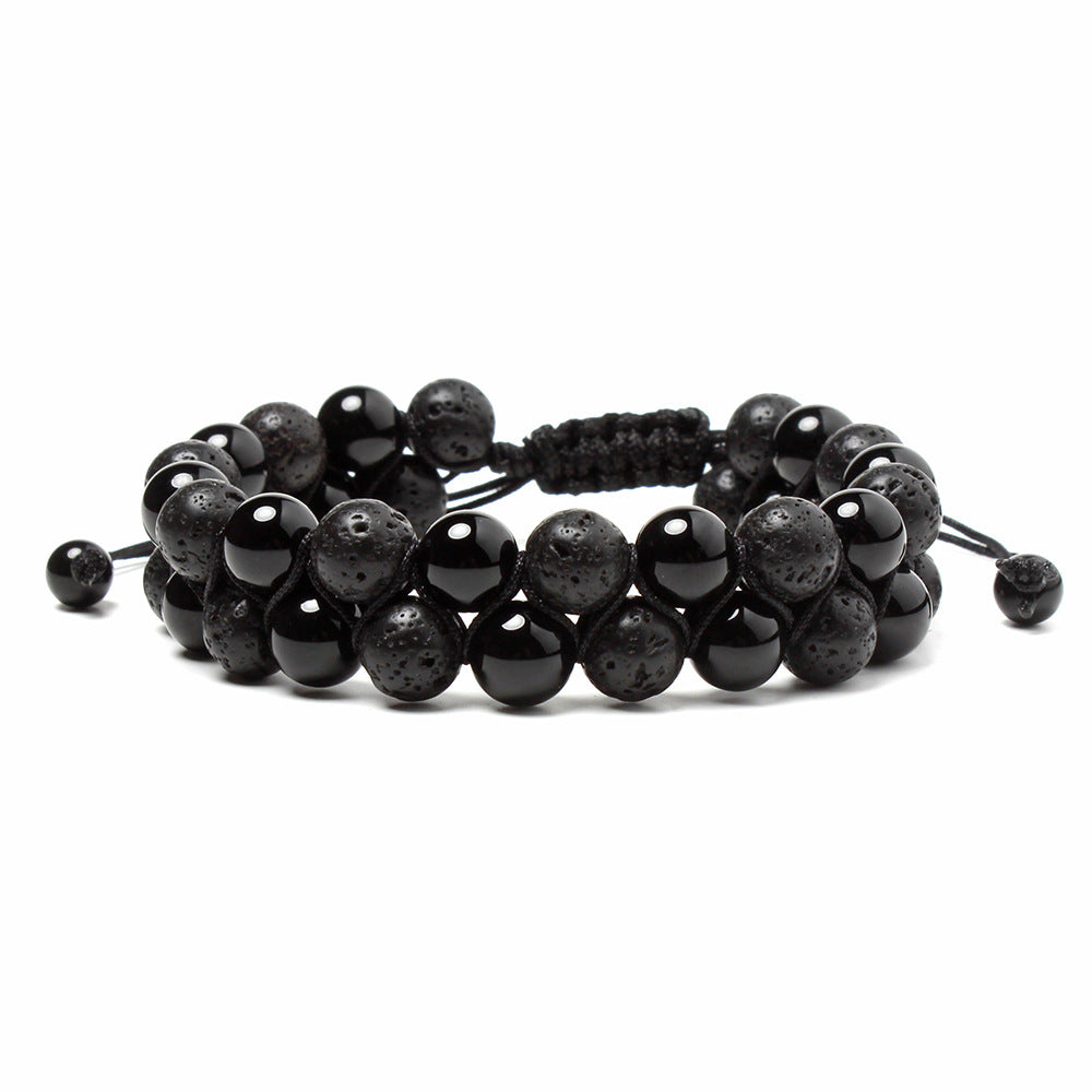 Volcanic Lava & Tiger Eye Interval Double Row Bracelet