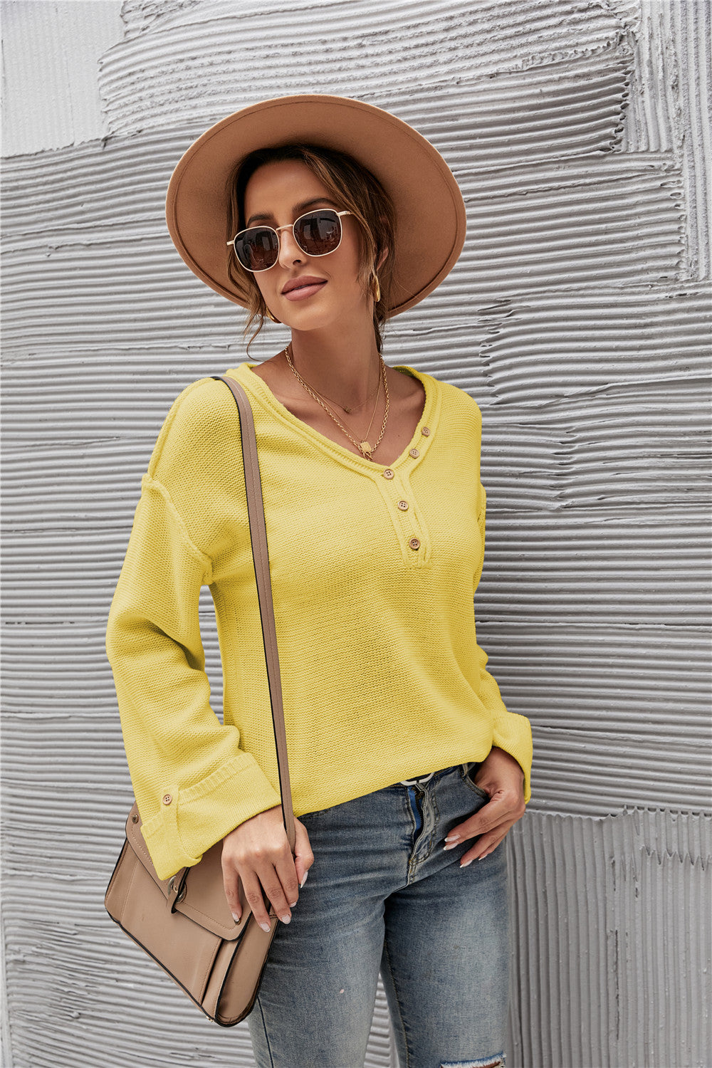 Acrylic Fall Winter Solid Color Pullover Ladies Sweater