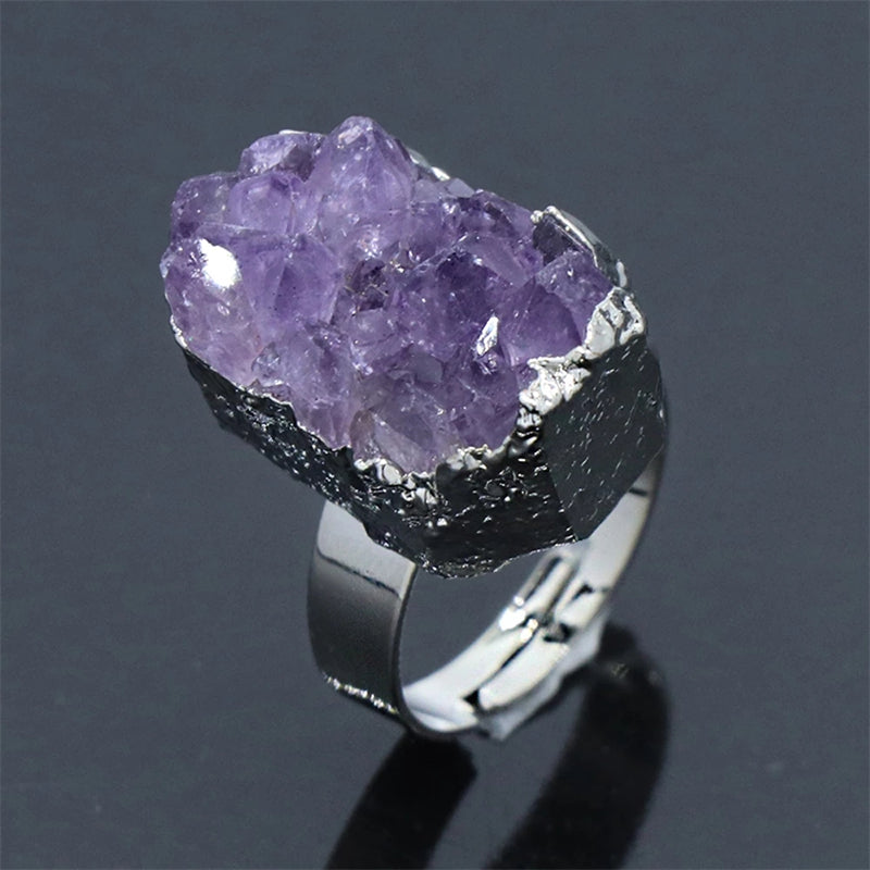 Natural Amethyst Cluster Ring With Adjustable Opening