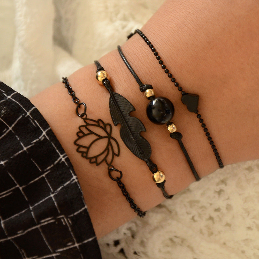 Simple Black 4 Piece Bracelet Set