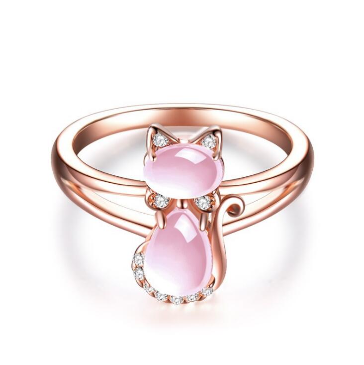 Cat Rose Gold Plate & Pink Quartz Jewelry Set