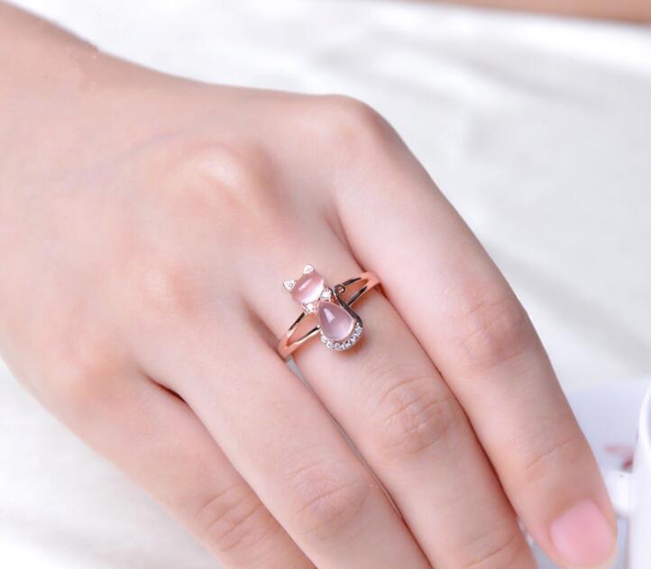 Cat Rose Gold Plate & Pink Quartz Jewelry Set