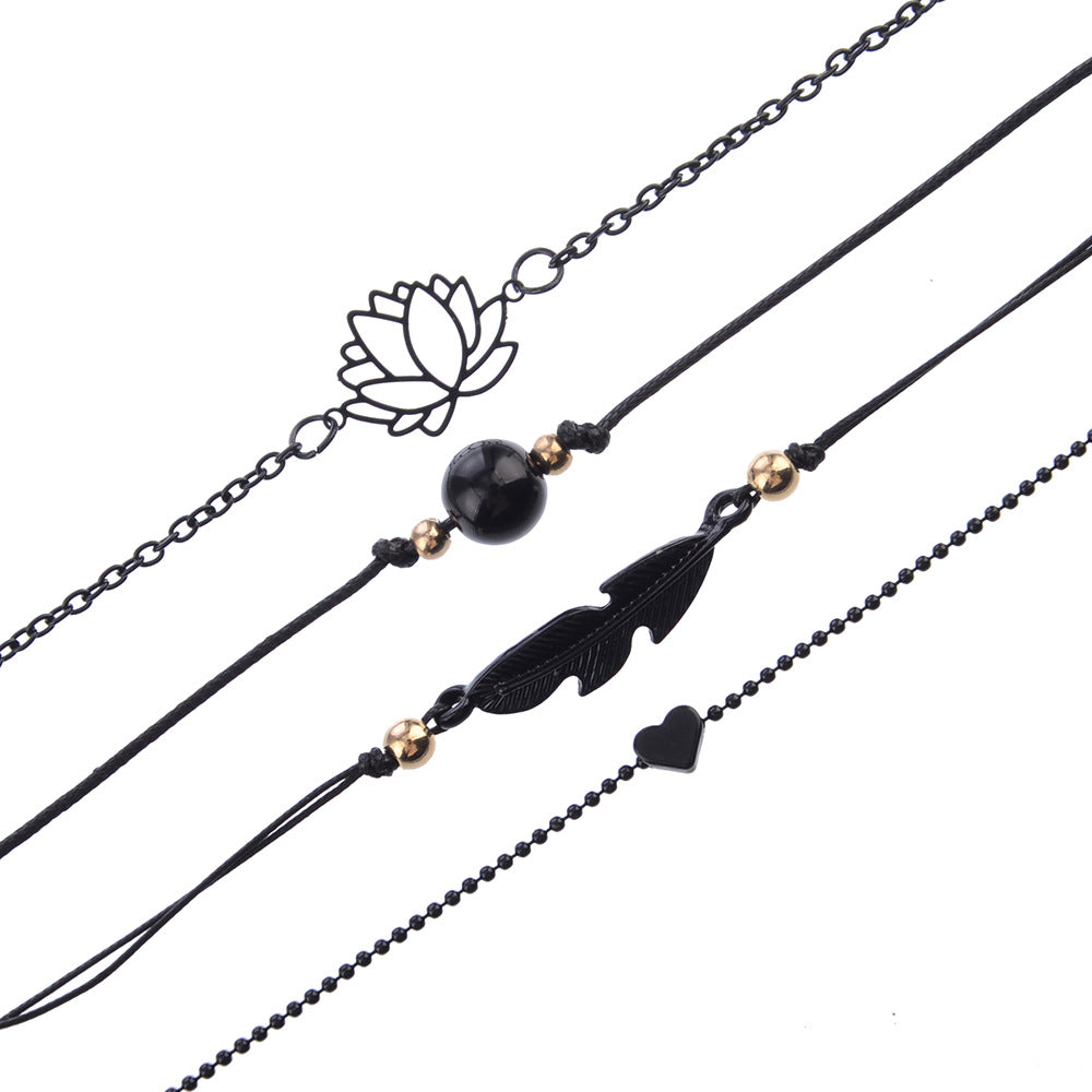 Simple Black 4 Piece Bracelet Set
