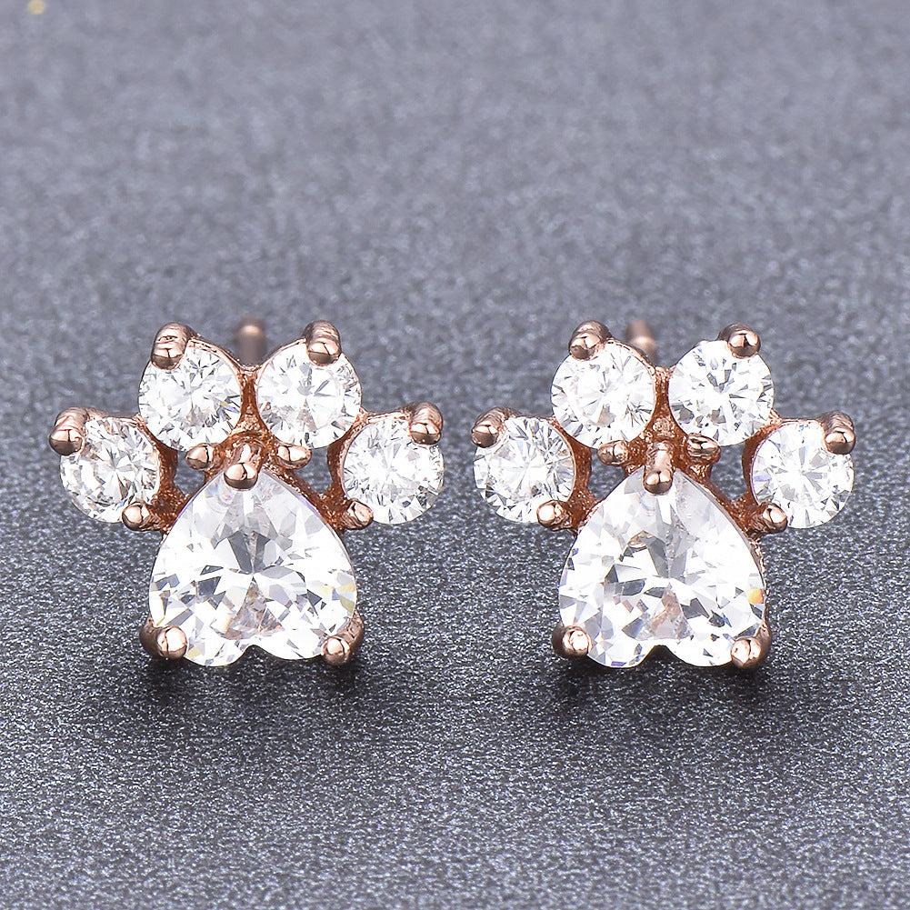 Crystal Opal Rose Gold Plated Paw Print Earrings