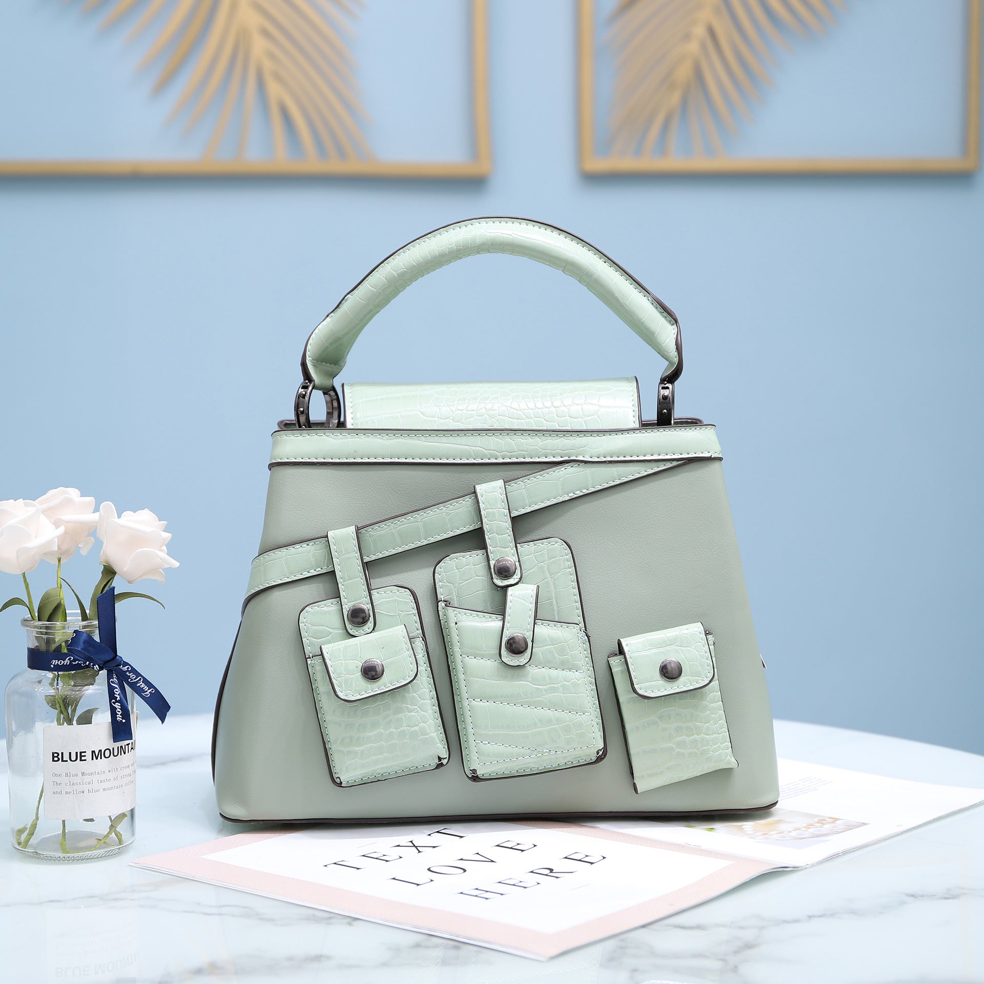 Hand-held crossbody denim tote bag