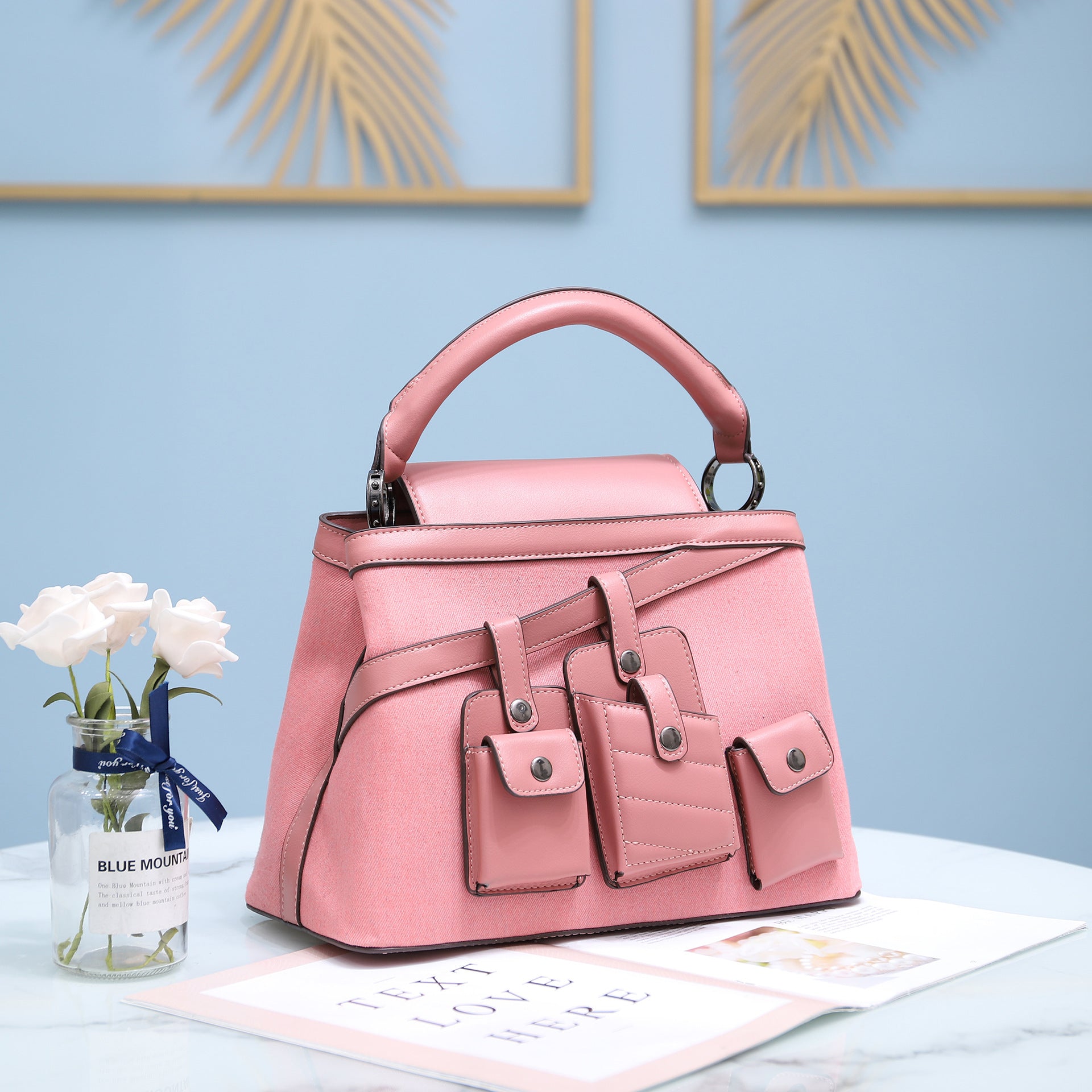 Hand-held crossbody denim tote bag