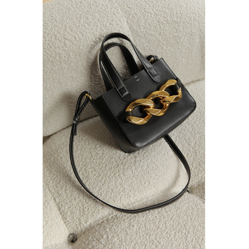 Small Mini Real Leather Oversized Chain Link Tote Bag Crossbody Shoulder Purse