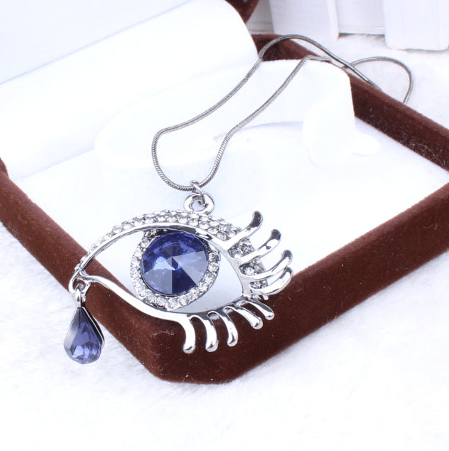 Crystal Eye & Teardrop Eyelash Necklace