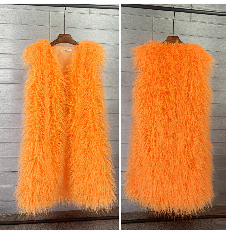 Long  Beach Wool Fur Vest Warm Vest Women's Vest Coat