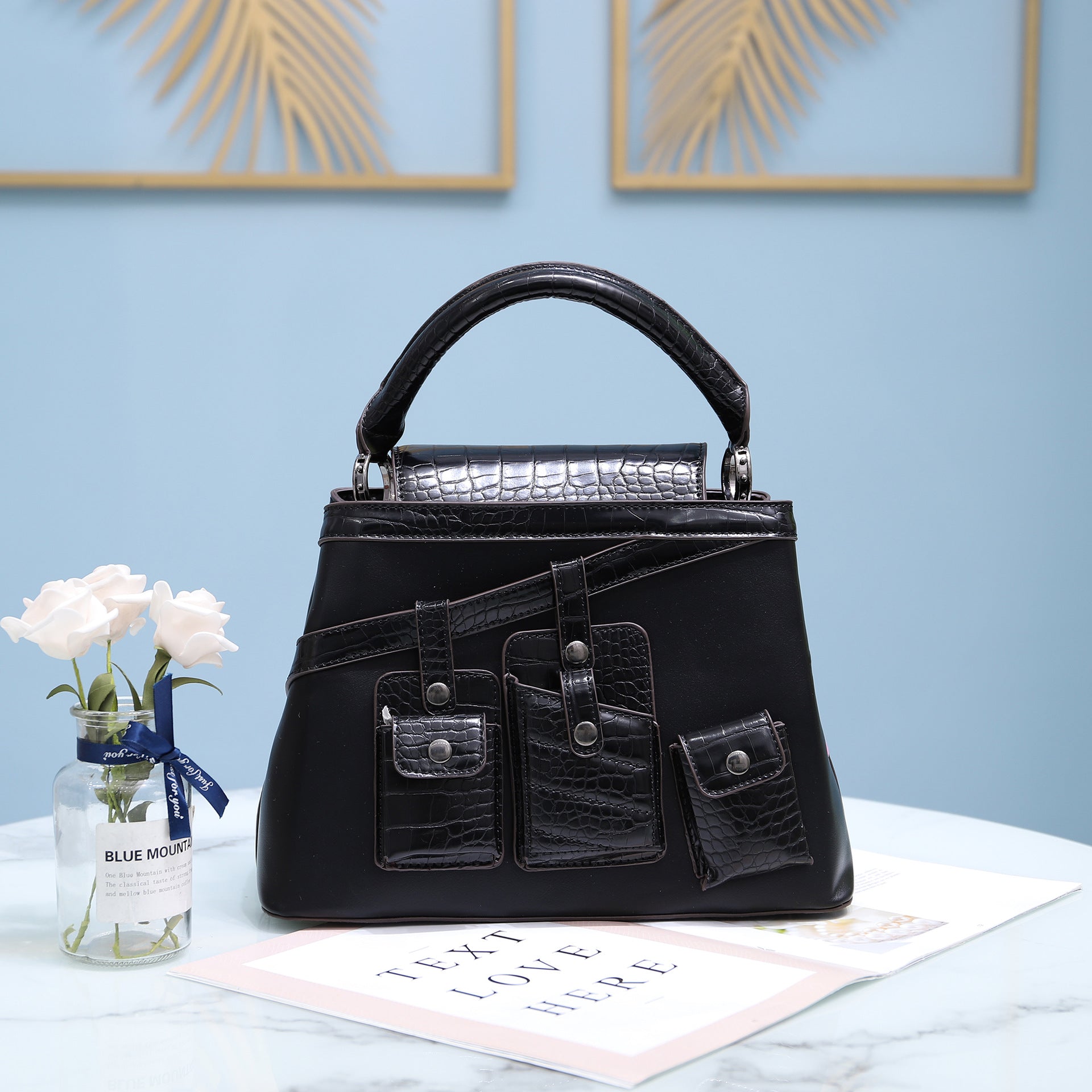 Hand-held crossbody denim tote bag