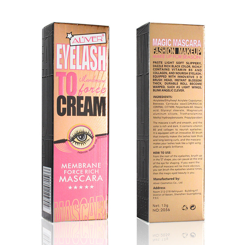 Thick mascara, curling, long-lasting, and waterproof.