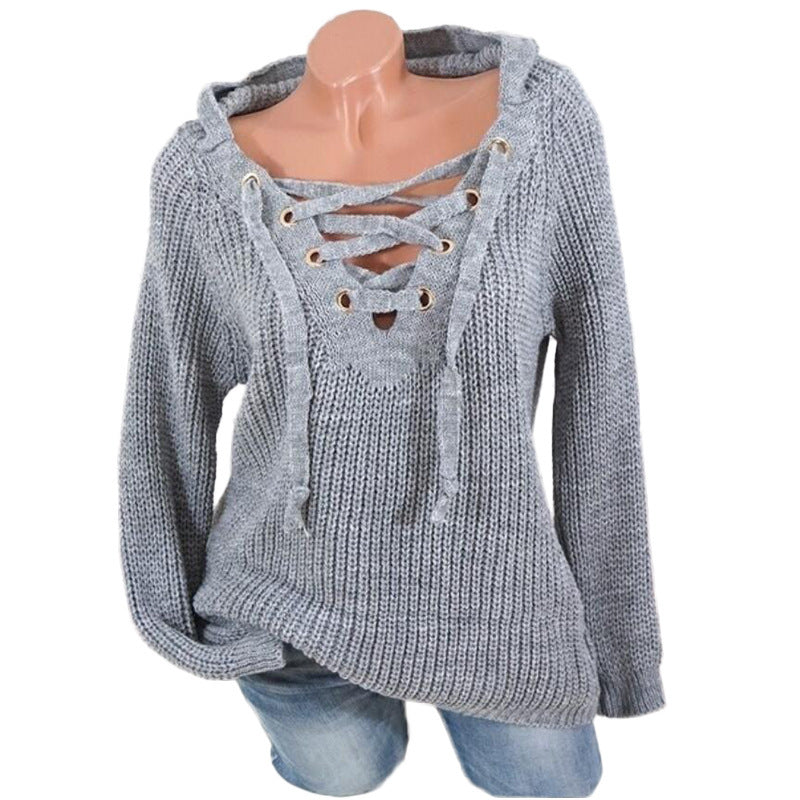 Fall/winter Hot Style Plus Size Ladies Blouse Lace-up Sweater
