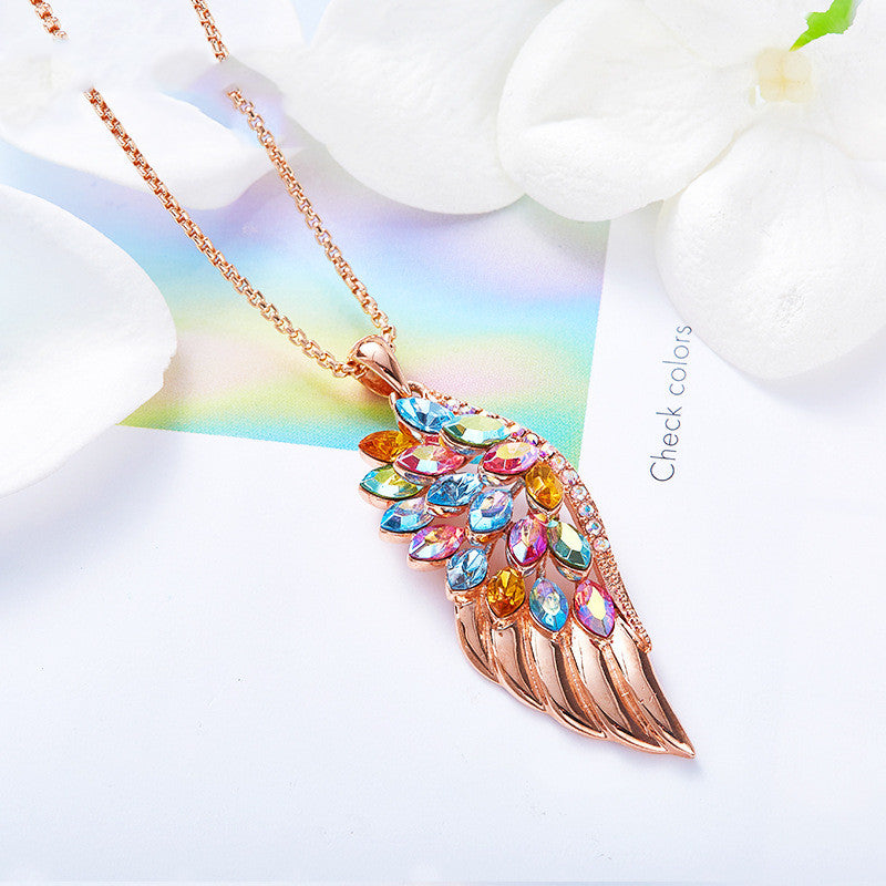 Colorful Wing Element Crystal Pendant Necklace
