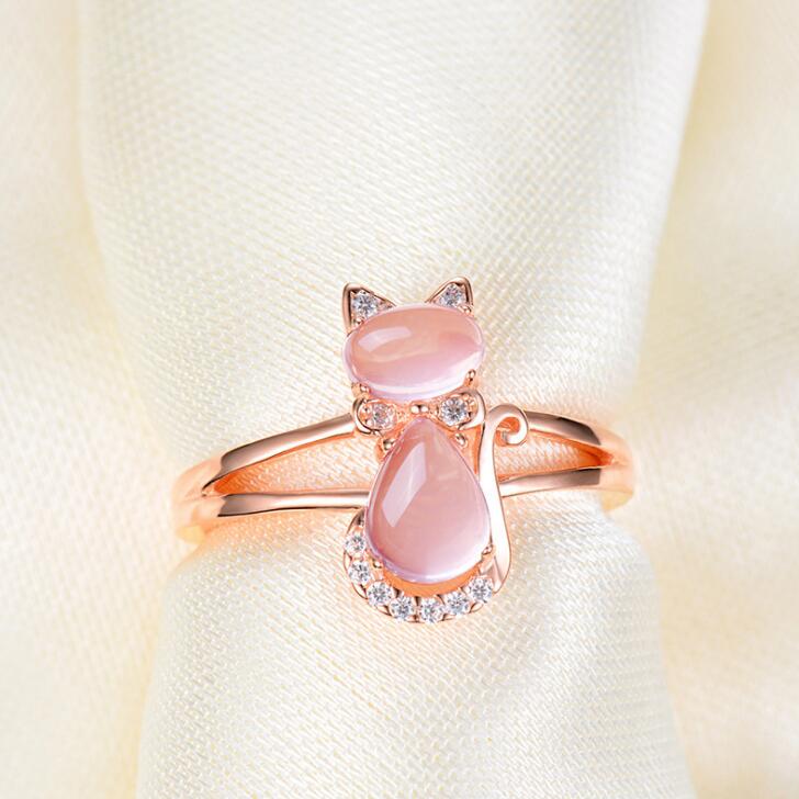 Cat Rose Gold Plate & Pink Quartz Jewelry Set