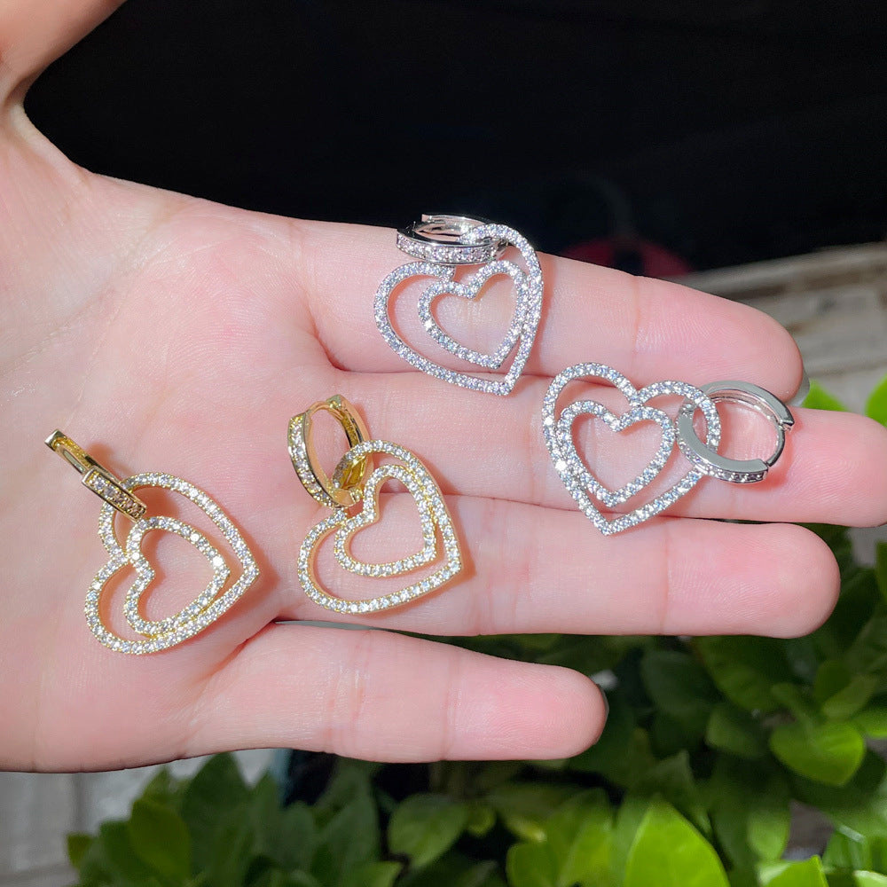 Double Stack Heart-shaped  Zircon Earrings