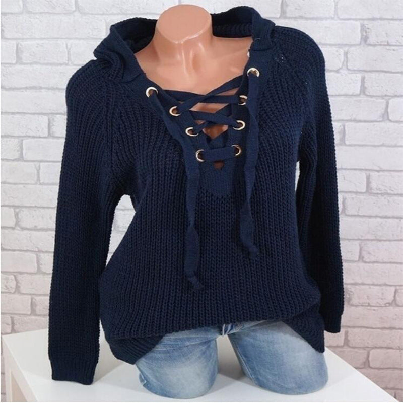 Fall/winter Hot Style Plus Size Ladies Blouse Lace-up Sweater