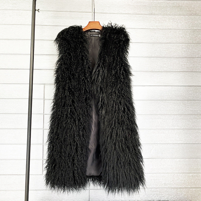 Long  Beach Wool Fur Vest Warm Vest Women's Vest Coat
