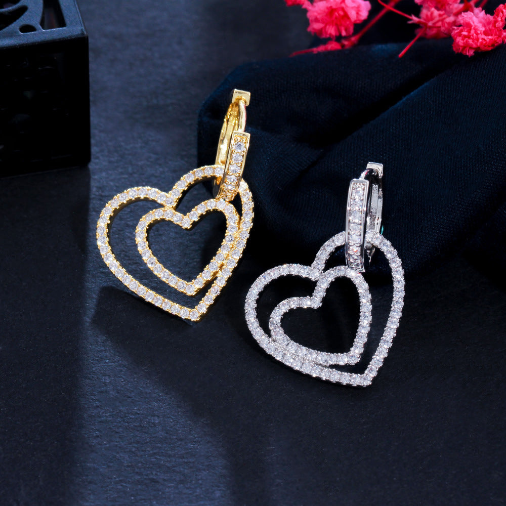 Double Stack Heart-shaped  Zircon Earrings