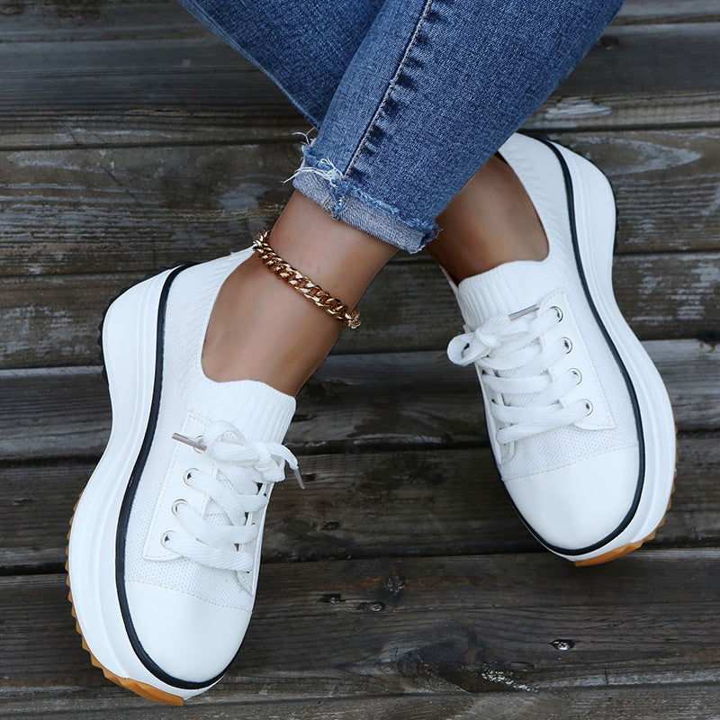 Casual Round Toe Flat Shoes Lace-up Sneakers Thick Bottom Platform Shoes