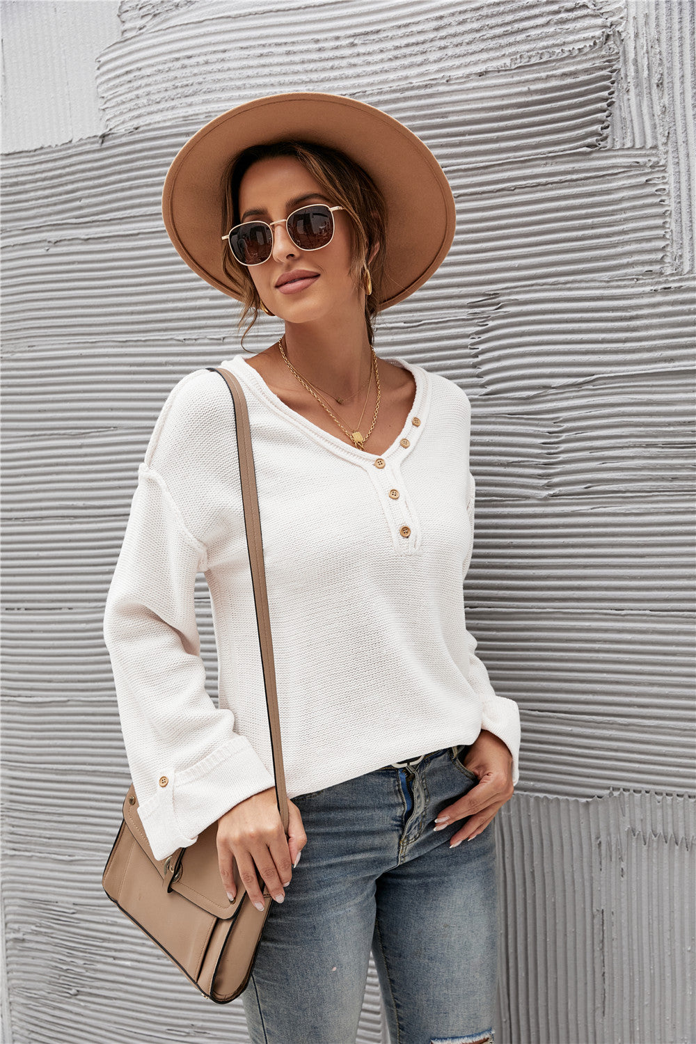 Acrylic Fall Winter Solid Color Pullover Ladies Sweater