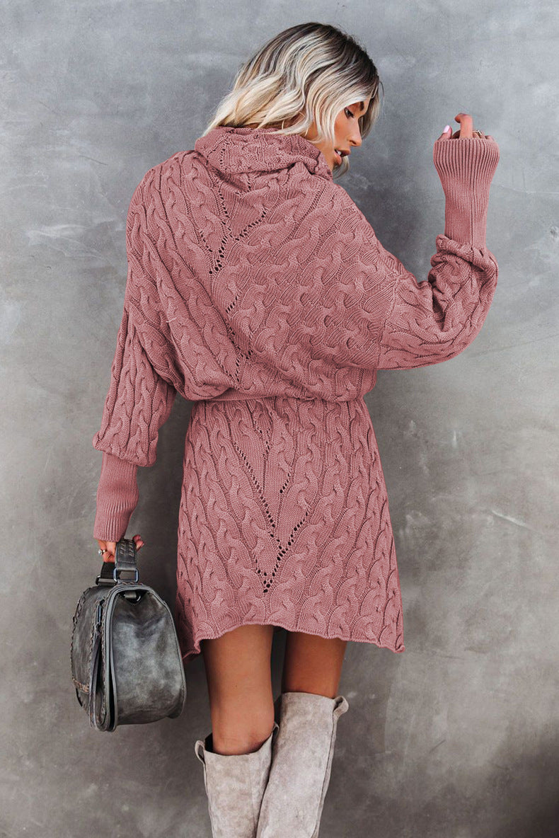 Winter Loose Stand Collar Sweater Skirt