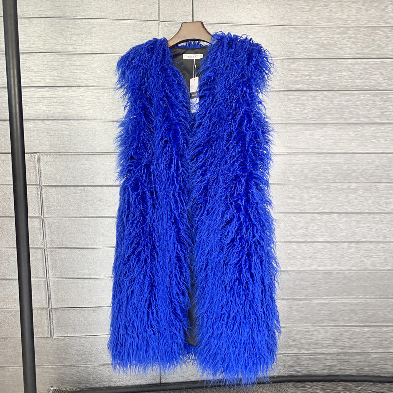 Long  Beach Wool Fur Vest Warm Vest Women's Vest Coat