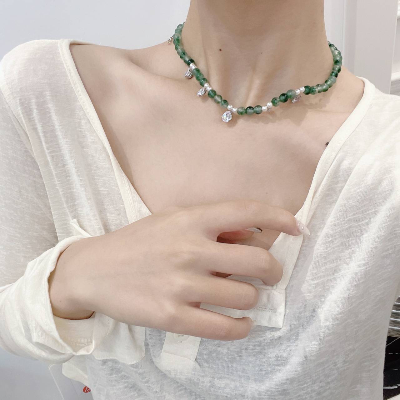 Chalcedony Necklace Tassel Clavicle Chain