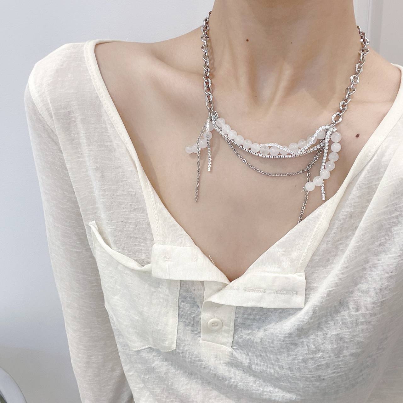 Chalcedony Necklace Tassel Clavicle Chain