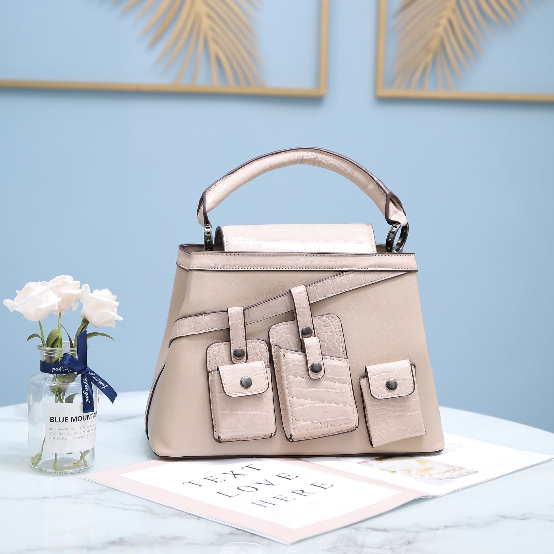 Hand-held crossbody denim tote bag