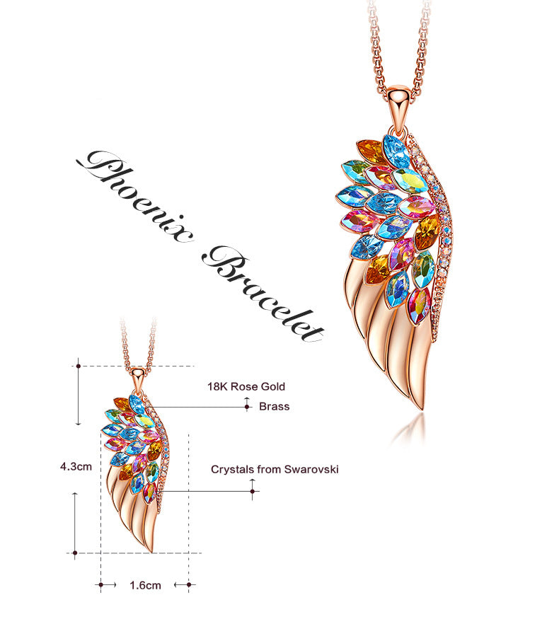 Colorful Wing Element Crystal Pendant Necklace
