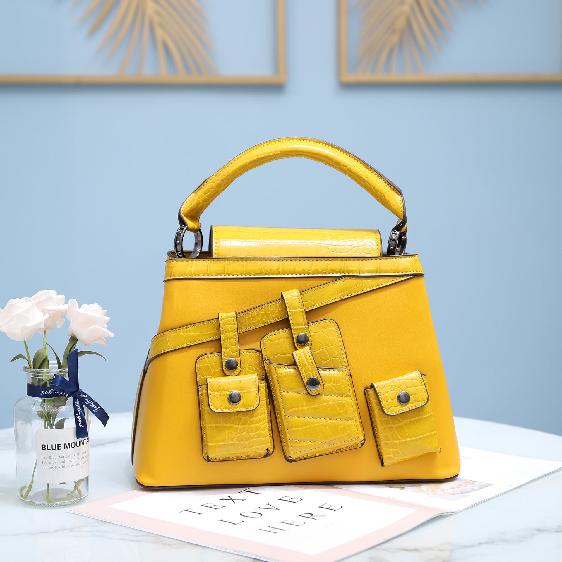 Hand-held crossbody denim tote bag