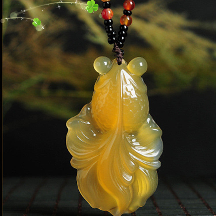 Yellow Agate Chalcedony Goldfish Pendant Necklace