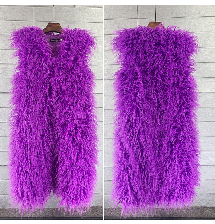 Long  Beach Wool Fur Vest Warm Vest Women's Vest Coat