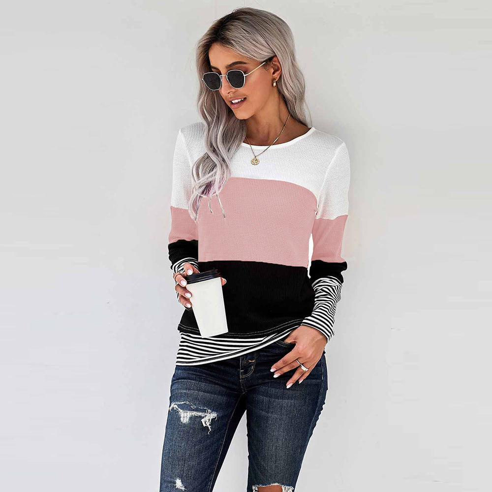 New Style Pullover Knitted Sweater Stitching Top Women Trendy T-Shirt
