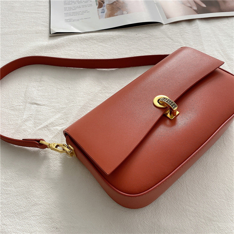 Women's Diamond Lock Leather Shoulder Crossbody Underarm Bag