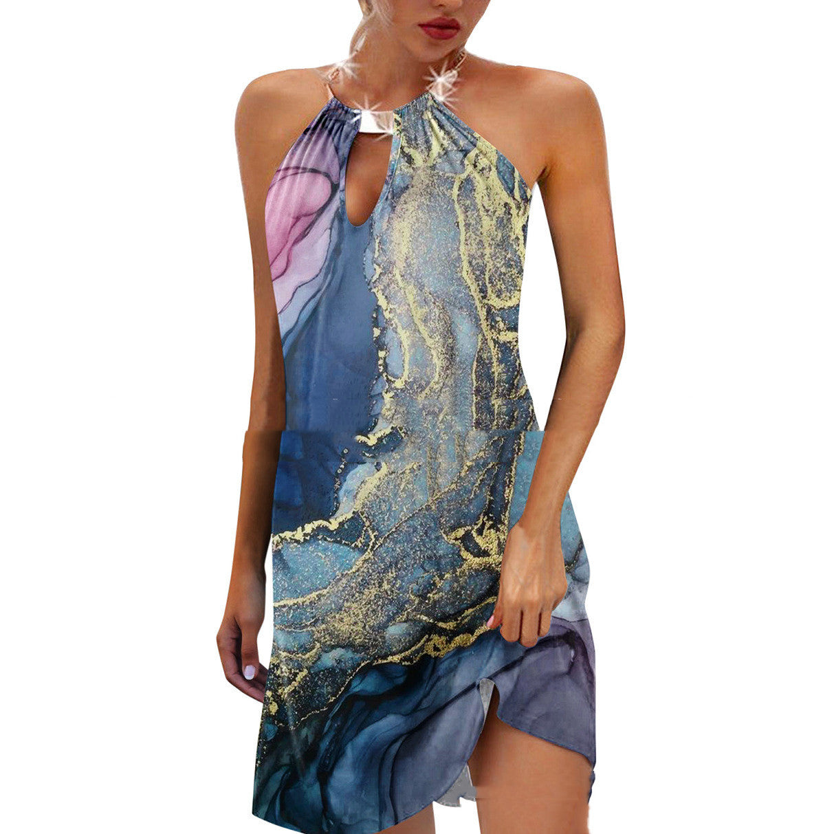 Women's Casual Ink Print Loose Halter Dress