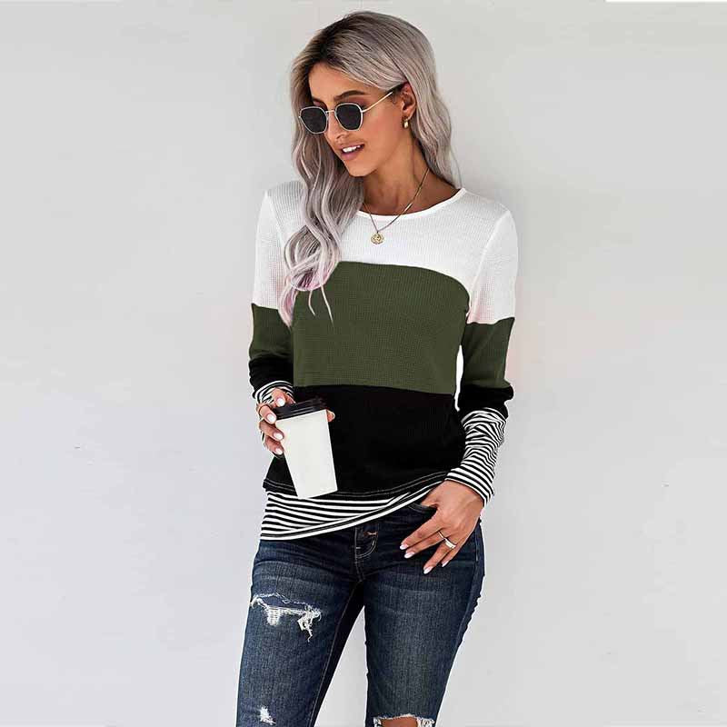 New Style Pullover Knitted Sweater Stitching Top Women Trendy T-Shirt