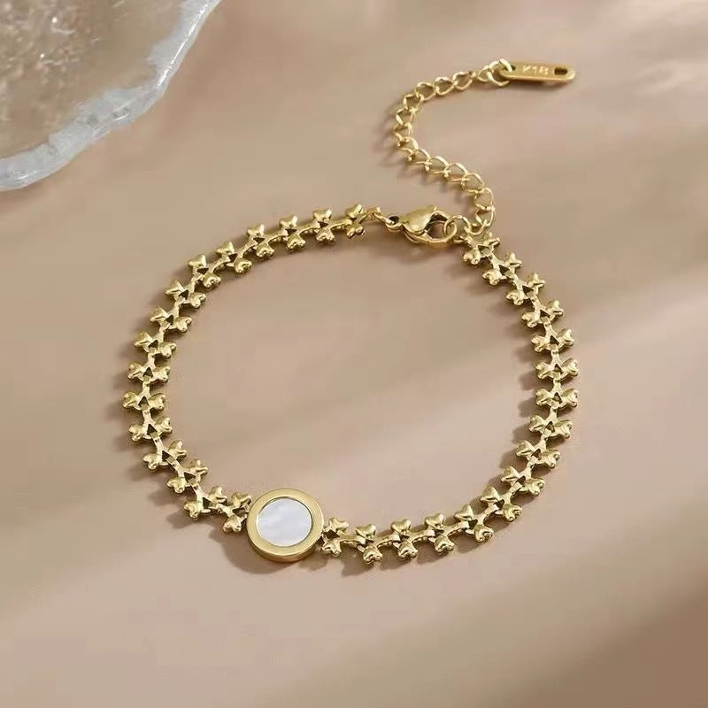 Titanium Steel 18K Gold Retro Heart-shaped Shell Wheat Bracelet
