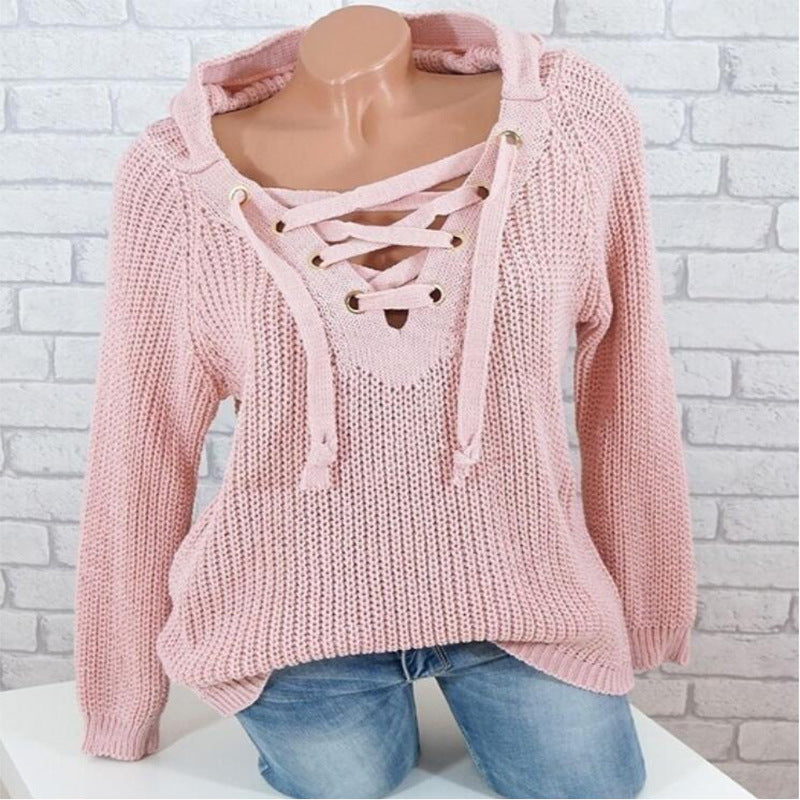Fall/winter Hot Style Plus Size Ladies Blouse Lace-up Sweater