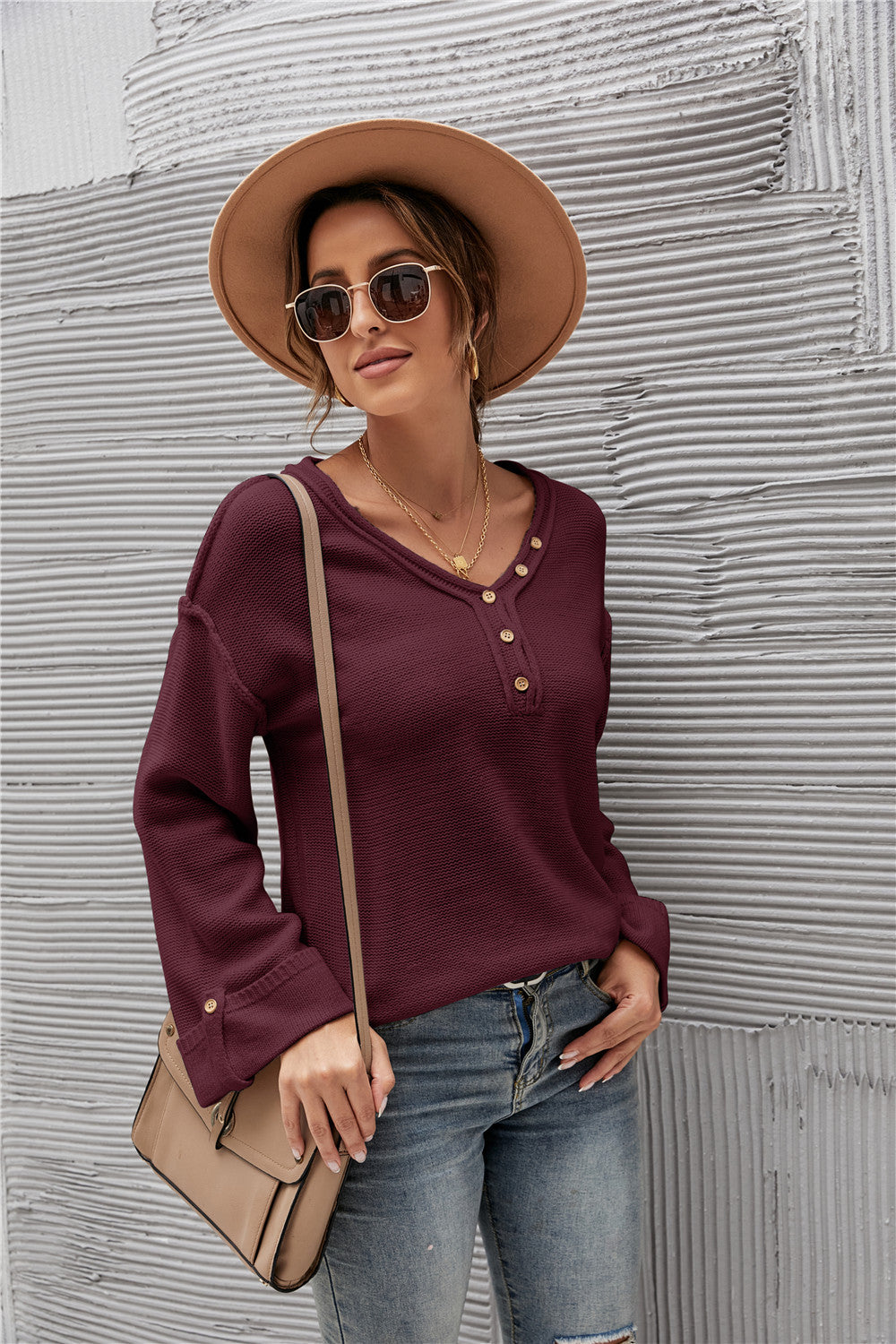 Acrylic Fall Winter Solid Color Pullover Ladies Sweater