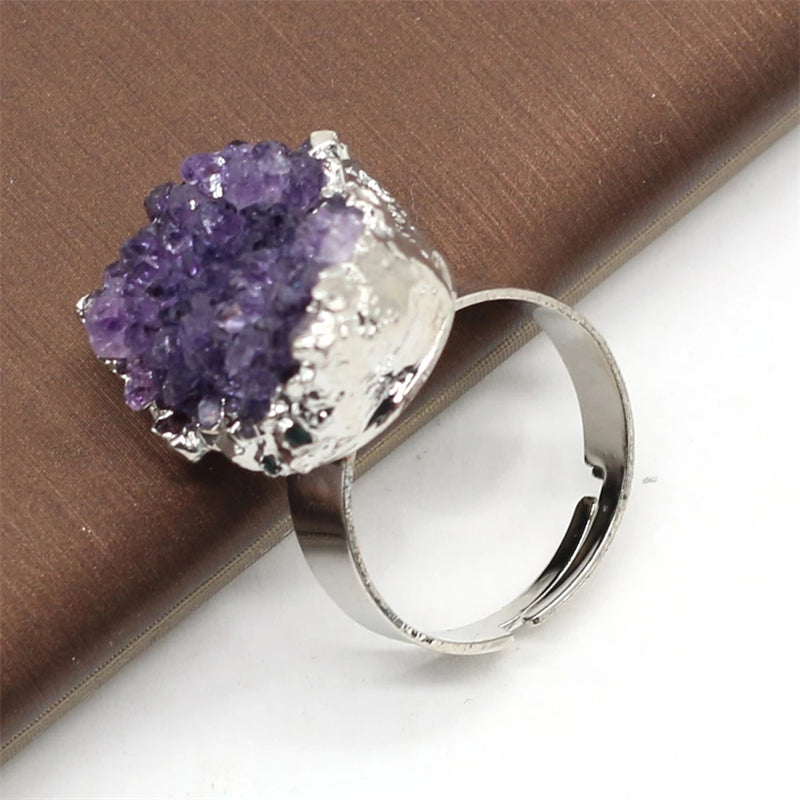 Natural Amethyst Cluster Ring With Adjustable Opening
