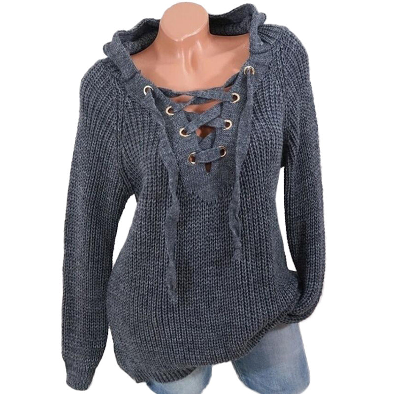 Fall/winter Hot Style Plus Size Ladies Blouse Lace-up Sweater