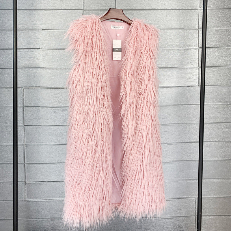 Long  Beach Wool Fur Vest Warm Vest Women's Vest Coat